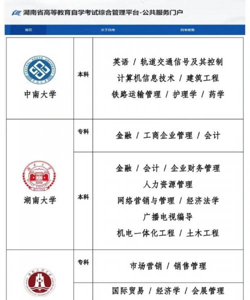 湖南有哪些学校可以自考本科