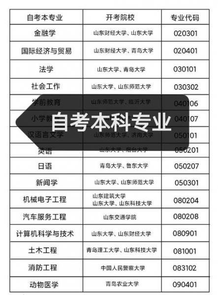 山东大学成人自考有哪些专业