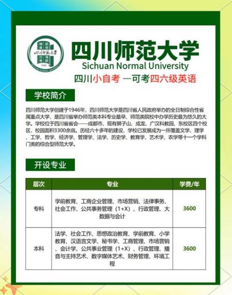 四川师范大学小自考报名2024年招生指南!报名学费多少?
